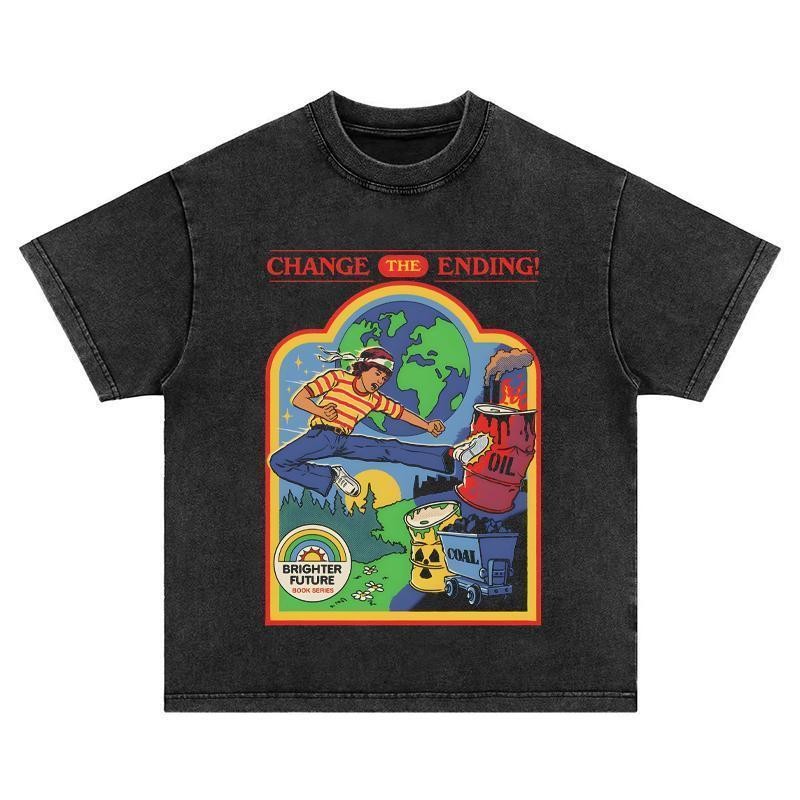 (จัดส่งตลอด 24 ชั่วโมง) เสื้อยืดฟอก เสื้อยืด Oversize เสื้อยืดวินเทจ Change The Ending งานพรีเมียม ใส่สบาย ไม่ร้อน