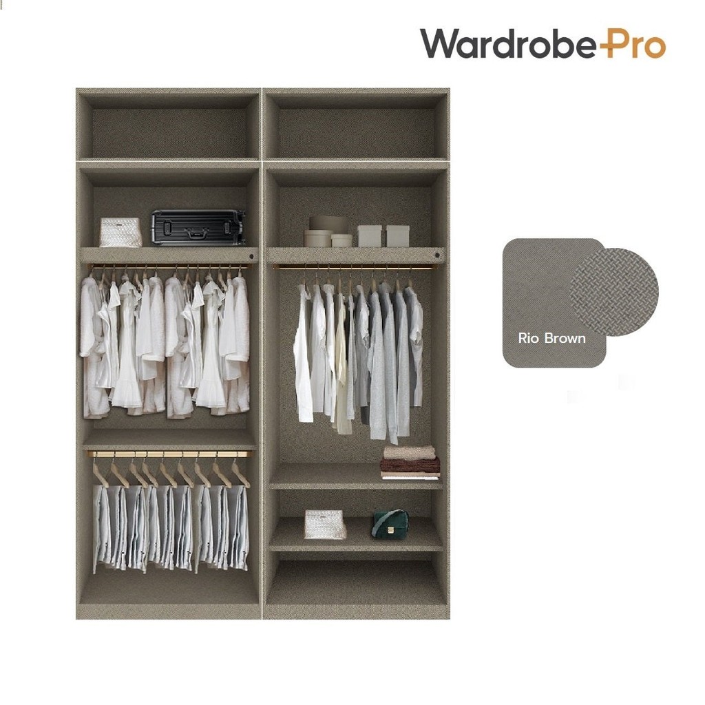 SB Design Square ตู้เสื้อผ้า ขนาด 200 ซม. รุ่น Wardrobe PlusสีRio Brown ตัดสีขาว ภายในมี 9 ช่อง  แบรนด์ SB FURNITURE - รูปที่ 4