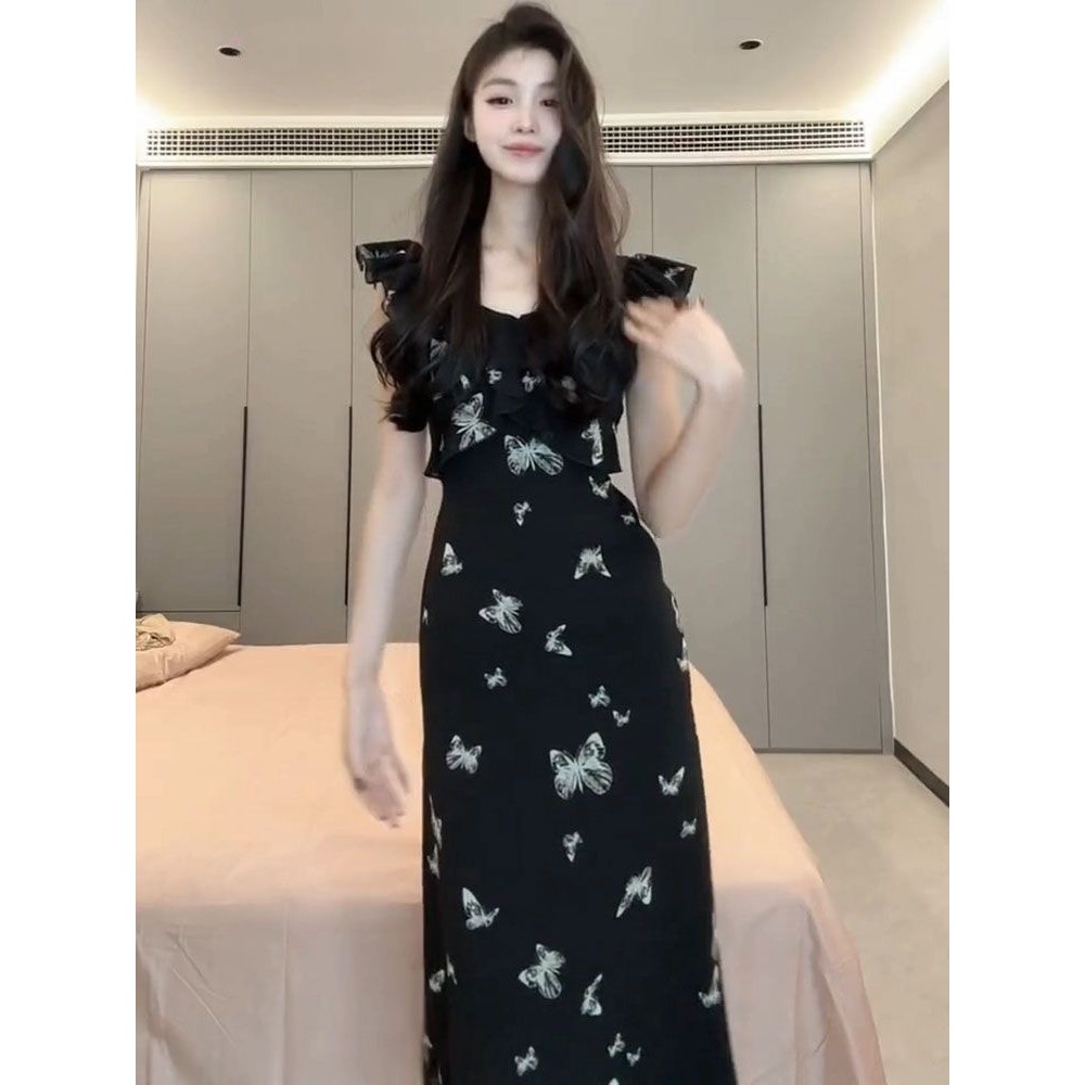 เดรสลายดอกไม้ฝรั่งเศส 2025 ฤดูร้อนใหม่เวอร์ชั่นเกาหลีชุดเดรสยาวสีดํา - รูปที่ 6