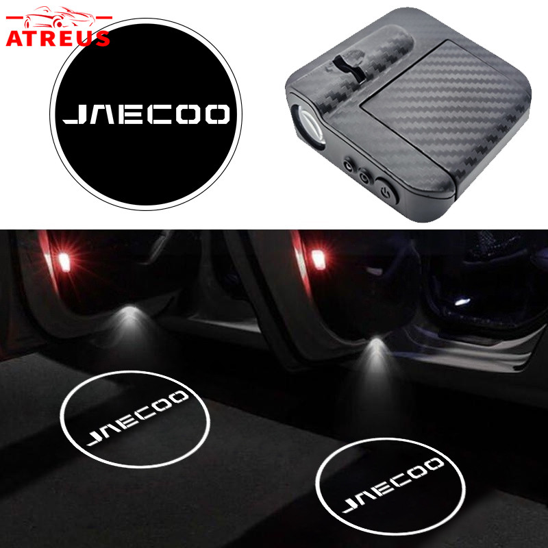 1/2 ชิ้น Jaecoo คาร์บอนไฟเบอร์ โคมไฟติดประตูรถยนต์ LED HD ไร้สาย โคมไฟโปรเจคเตอร์ LED ติดรถยนต์ สำหรับ Jaecoo J7 J8 J6 J5 7 6 5 EV