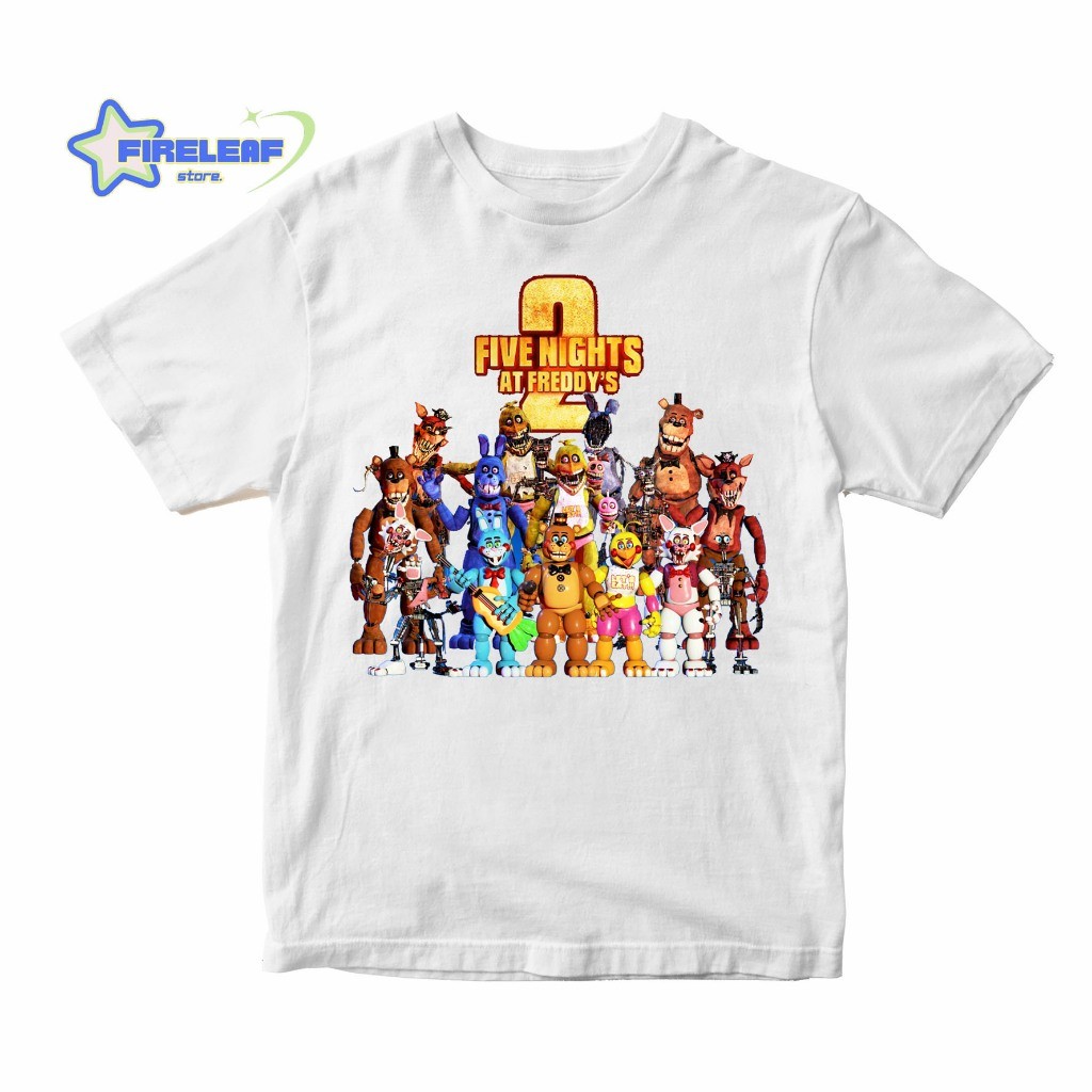 😆 Fireleaf เสื้อยืด Five Nights At Freddys เสื้อยืดเด็ก FNAF 2 วัสดุผ้าฝ้าย  100-150