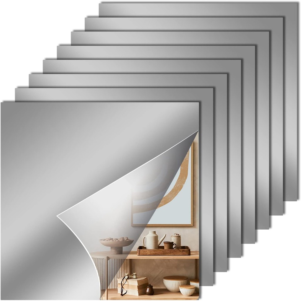 Diy HD รอบรูปไข่กระจกสี่เหลี่ยมผืนผ้า Wall Decal - 3D Soft Square อะคริลิคยืดหยุ่น Self กาว - สําหรับบ้านห้องน้ํากระเบื้องตกแต่ง