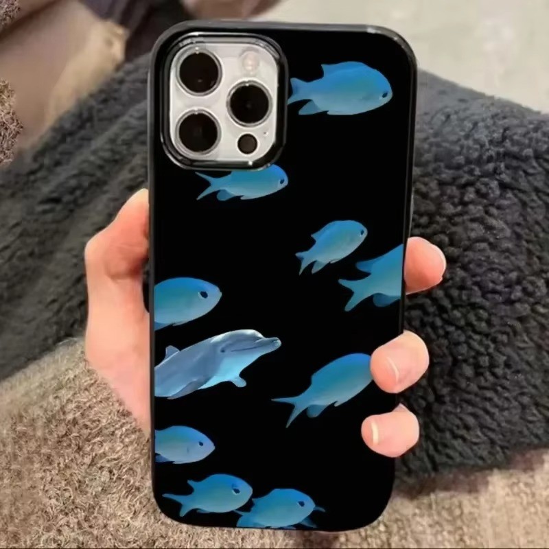 น่ารักสีฟ้าปลาขนาดเล็กเคสโทรศัพท์สําหรับiphone 16 15 13 12 11 14 Pro Max X XR XS Max 16E 7 8 Plus SE2 ShockProof Soft Cover