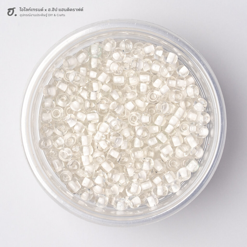 ลูกปัดเม็ดทราย ขนาด 4 มม. สีขาวสอดไส้ Milky Swirl