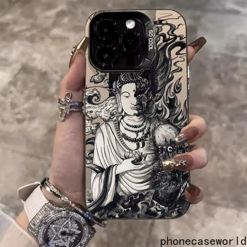 เหมาะสำหรับ iPhone11 12 13 14 15 16Pro Promax 7P เคสโทรศัพท์มือถือลายสัญลักษณ์อสูรและพระพุทธเจ้า วัสดุเคลือบด้านแบบแข็ง