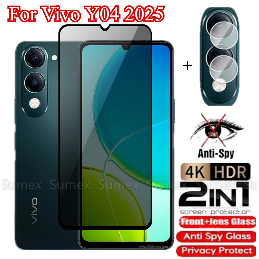 2in1 กระจกนิรภัยส่วนตัวสําหรับ Vivo Y04 2025 4G Y29S Y29T 5G Anti-Spy ป้องกันหน้าจอ 9H คลุมทั้งหมด A