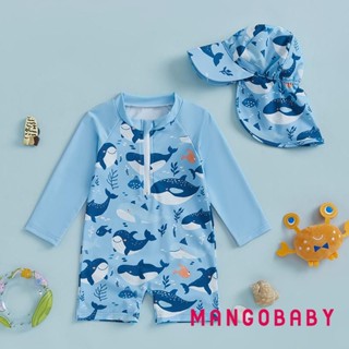 Mg-toddler Boy Rash Guard ชุดว่ายน้ําหมวก 2 ชิ้นชุดการ์ตูนรู…