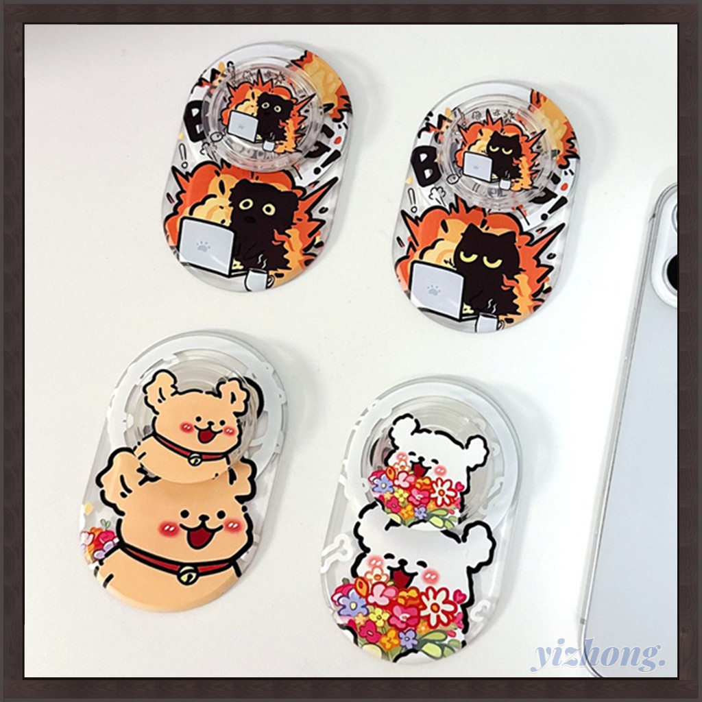 Magnetic Attraction ที่วางโทรศัพท์รูปไข่การ์ตูน Maltese Dog Puppy ทํางานแมวดํารูปแบบสําหรับ Magsafe โทรศัพท์มือถือกรณีแท็บเล็ตขาตั้ง Anti-drop PC Bracket