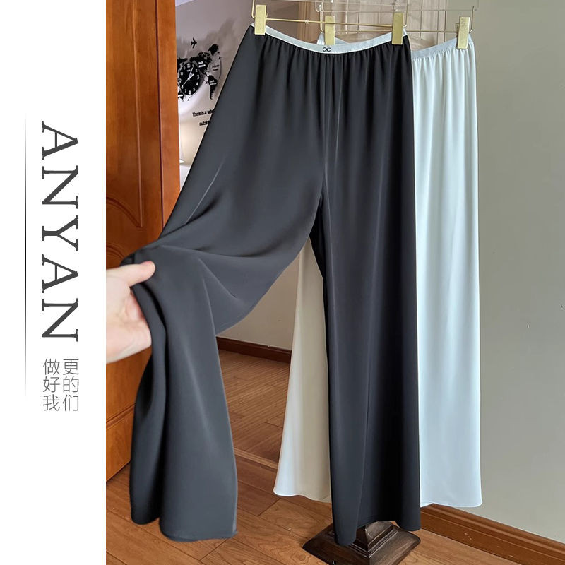 [สต๊อกพร้อม]เอวยางยืดตัวอักษรที่สวมใส่สบายและเข้ากันทั้งหมด Silky ซักเครื่องได้กางเกงขากว้างถูพื้น Air