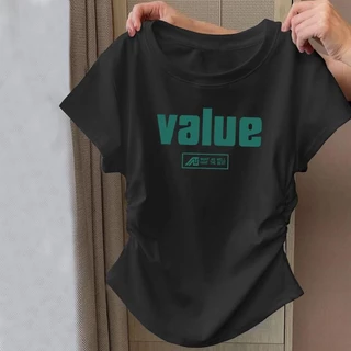 เสื้อยืดเกาหลีสั้นหญิงสวยแพร่กระจายความเป็นเอกลักษณ์ เสื้อรัดรูปเสื้อครอปฤดูร้อนอเนกประสงค์บางบางไหล่เสื้อยืดผู้หญิง