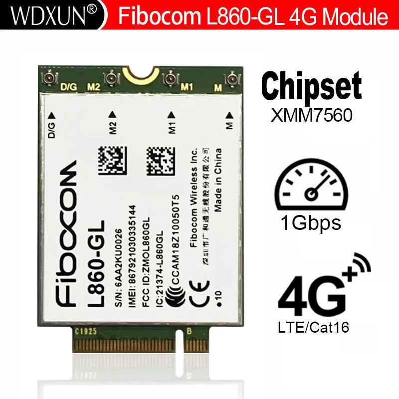 Fibocom L860 L860-GL LTE FDD TDD Cat16 1Gbps DL Cellular โมดูลชิปเซ็ต Intel XMM 7560 LTE-A Pro สําหร