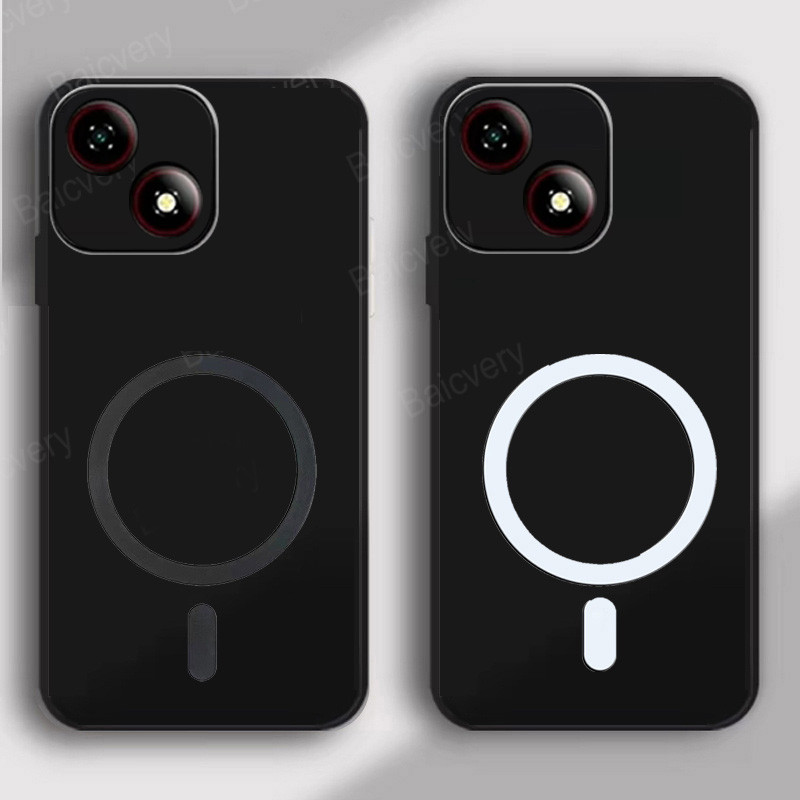 สําหรับ ZTE Blade A35E Z2466e สีดํา Soft TPU ป้องกันปกหลังพร้อมสติกเกอร์แม่เหล็ก