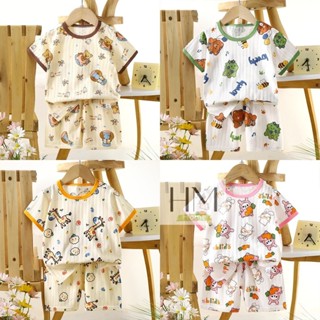 ชุดนอนเด็ก เสื้อผ้าเด็กอ่อน เสื้อแขนสั้น+กางเกงขนสั้น ผ้าใยไ…