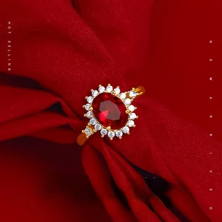 Emas 916 Gold Bangkok Female Ruby and Diamond Ring ในทองคํา 18k