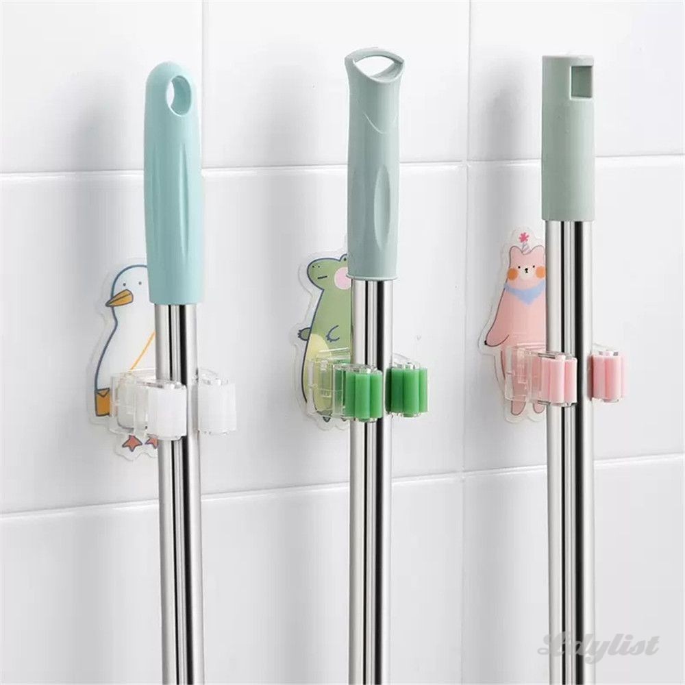 ღ ที่วางไม้ถูพื้นแบบมีกาวในตัว ขาตั้งไม้กวาดติดผนัง ที่วางไม้ถูพื้น ตะขอสำหรับกวาด ที่จัดเก็บของ อุปกรณ์ในห้องน้ำและห้องครัว