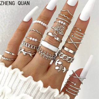 22pcs 28pcs Minimalist หัวใจ Wave แหวนชุด Cubic Zirconia Accents ดอกไม้ Love ปรับ Stackable แหวนชุดผู้หญิงเครื่องประดับ Boho Chic วันหยุดของขวัญทุกวันสวมใส่อุปกรณ์เสริม