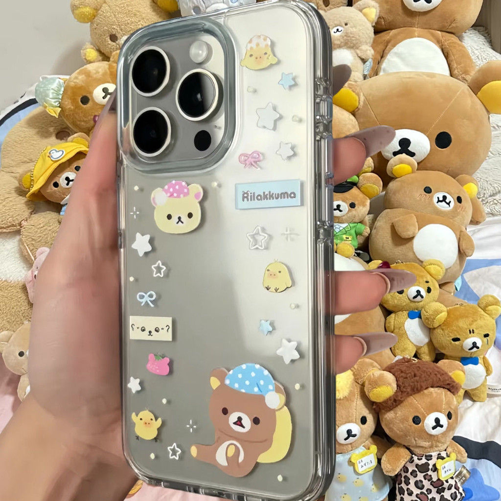 พร้อม Nightcap Rilakkuma เหมาะสําหรับ Apple 16/15/14/13promax เคสโทรศัพท์ 12/11/xr นุ่ม xs/8p/7p เคสโทรศัพท์