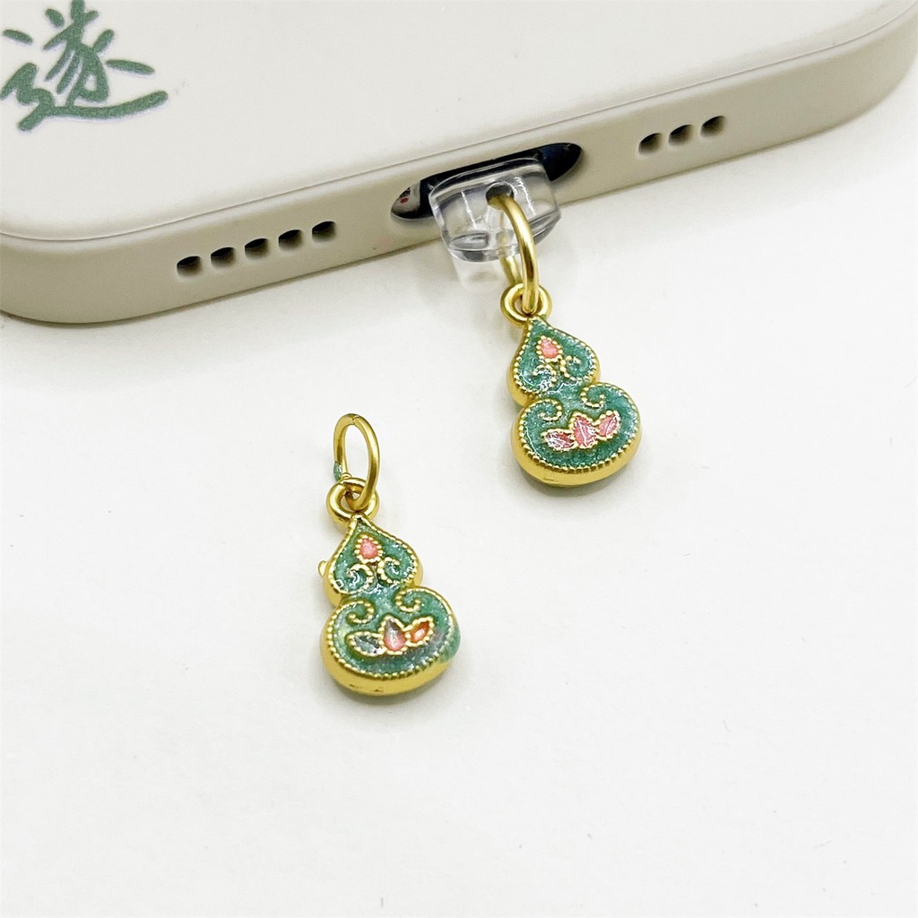 [แสดงความโชคดี] Cloisonne Gourd ปลั๊กป้องกันฝุ่น เสน่ห์โทรศัพท์มือถือ