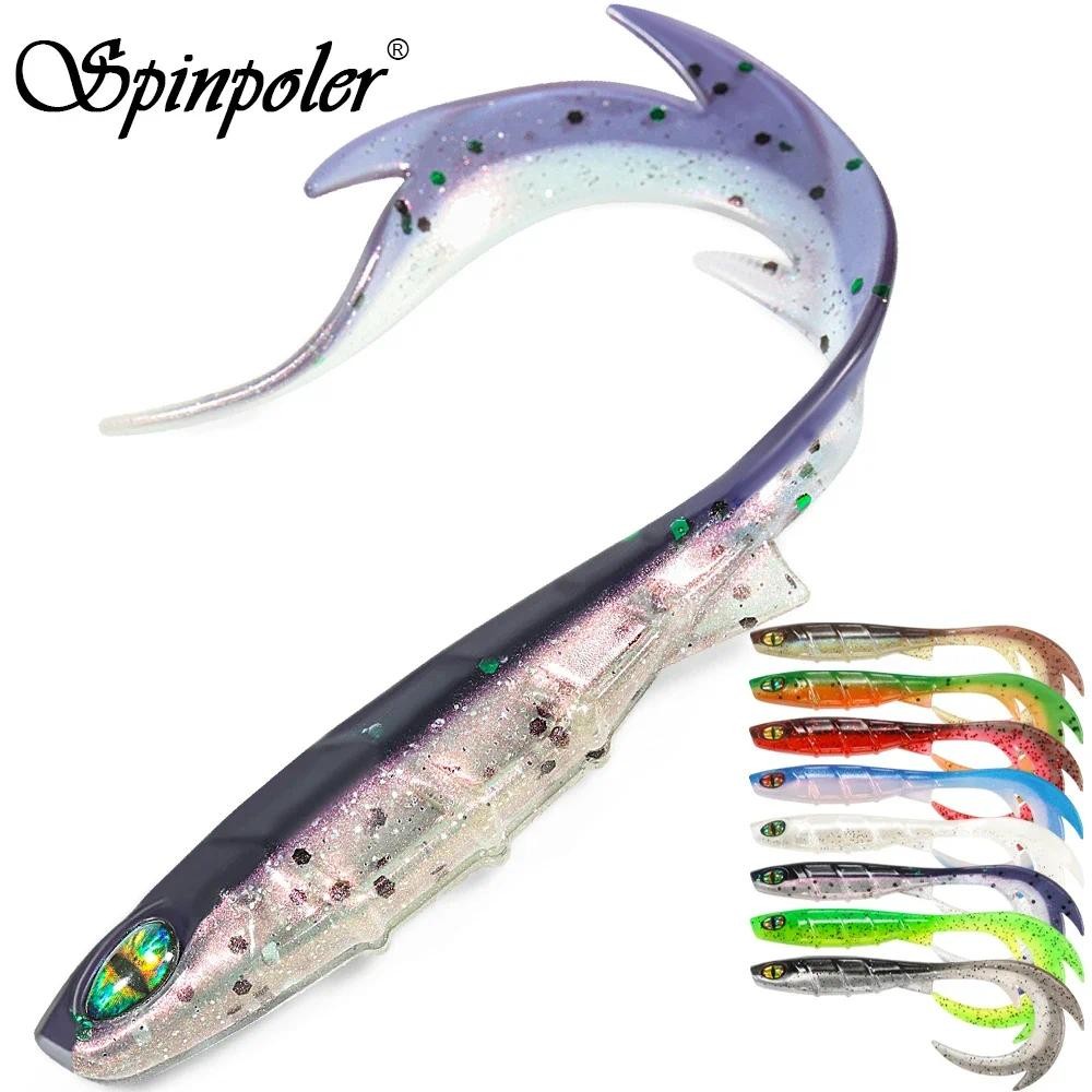 Spinpoler เหยื่อตกปลาพลาสติกอ่อน 9.5 ซม. Baitfish เหยื่อปลอมซิลิโคน Grub Curl หาง Swimbait Shad ซี่โครง Body น้ําเค็มน้ําจืด