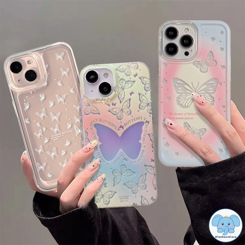 กรณีผีเสื้อไล่ระดับแฟชั่น iPhone 11 15 14 13 12 Pro Max 15 8 7 Plus X XR XS Max SE กรณีผีเสื้อสวยแฟนตาซี