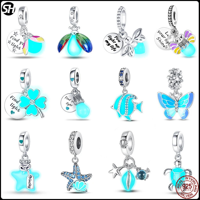 ขายร้อน 925 เงินสี Fireflies Bees ดาวเต่า Luminous Charms ลูกปัด Fit Pandora 925 สร้อยข้อมือต้นฉบับ DIY เครื่องประดับของขวัญ