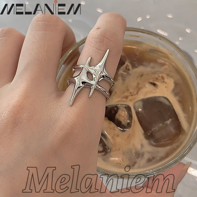 แหวนนิ้วมือ รูปดาวคู่ สไตล์วินเทจ แฟชั่นเรียบง่าย สีเงิน เครื่องประดับ