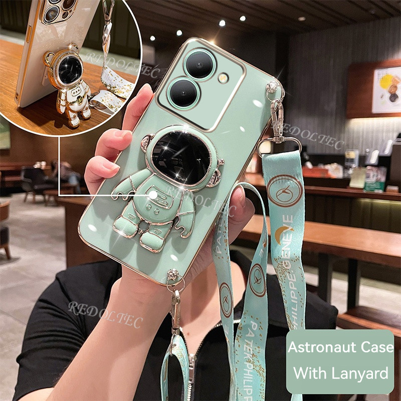ใหม่ เคสโทรศัพท์มือถือ ลายนักบินอวกาศ 6D พร้อมสายคล้องยาว และขาตั้ง สําหรับ VIVO Y36 Y27 Y27S 4G 5G 