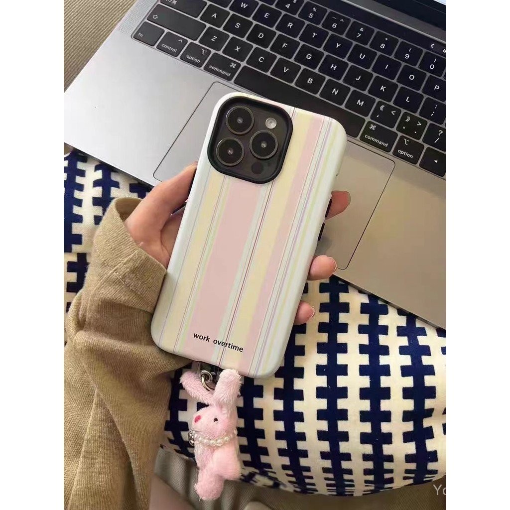 เคสโทรศัพท์มือถือ สองชั้น กันกระแทก ลายทาง หลากสี สําหรับ iPhone15 14 12pro 13 12 11 15promax 14plus