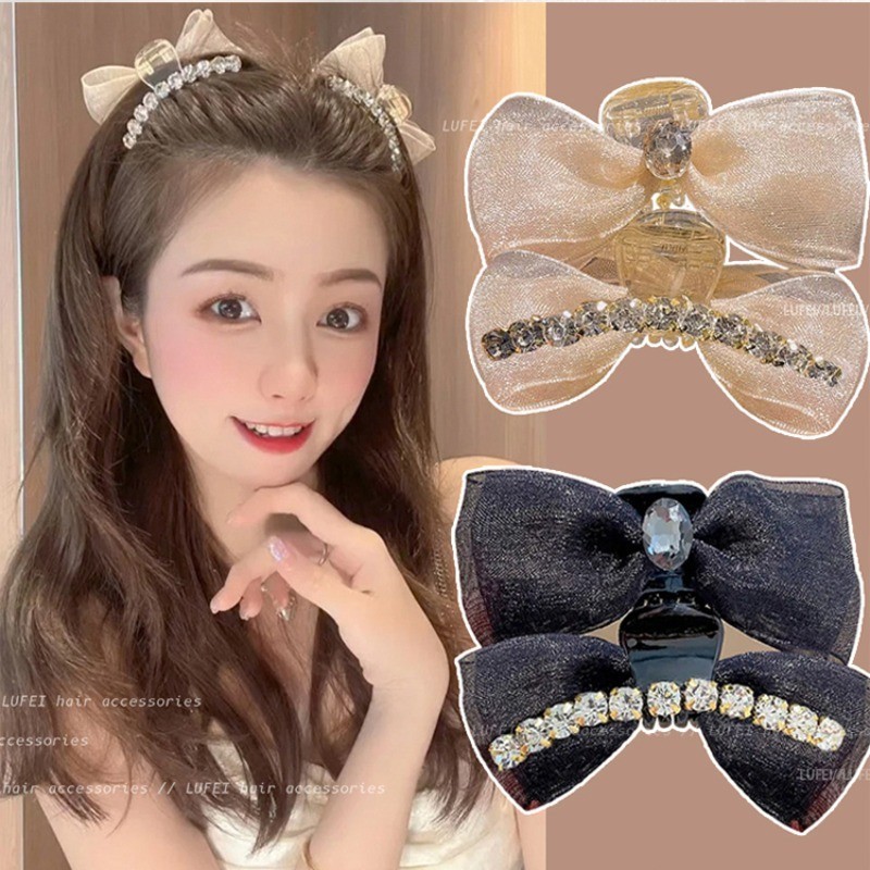 Feiran Bow Grab Clip 2024 สุภาพสตรี All-Match Classy กิ๊บติดผมผ้าโพกศีรษะ
