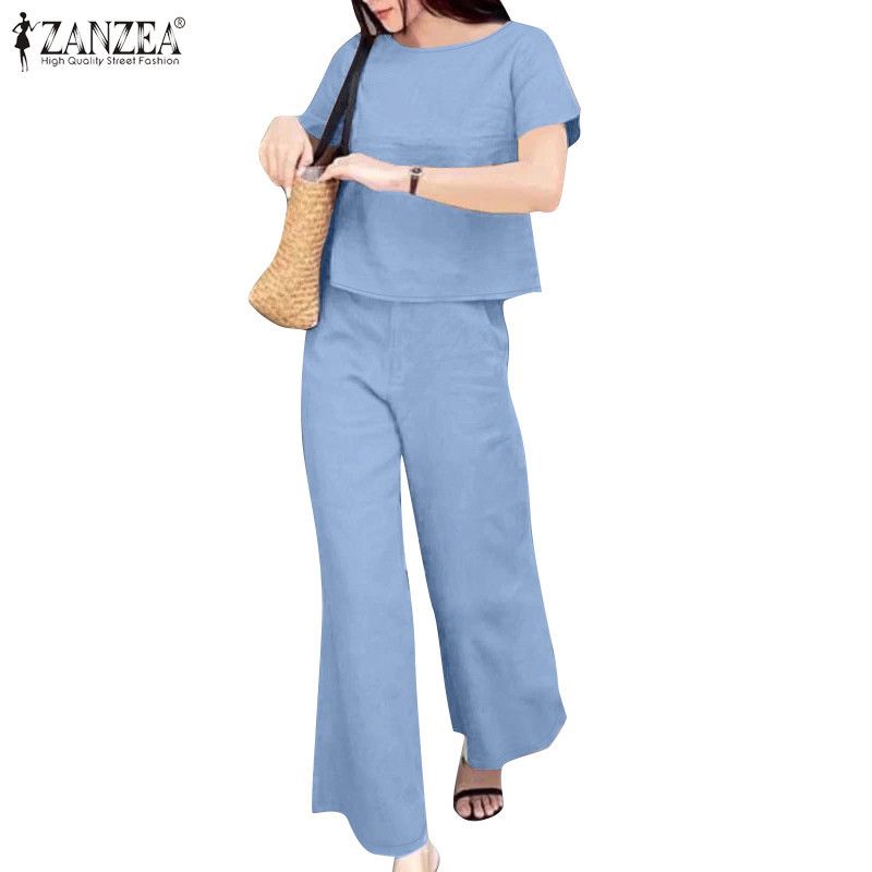 Zanzea ชุดเสื้อแขนสั้น คอกลม มีซิป สไตล์วินเทจ แฟชั่นสําหรับผู้หญิง