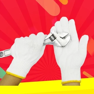 ถุงมือผ้าทอ สีขาวขอบเหลือง (บรรจุ 12 คู่/แพ็ค)