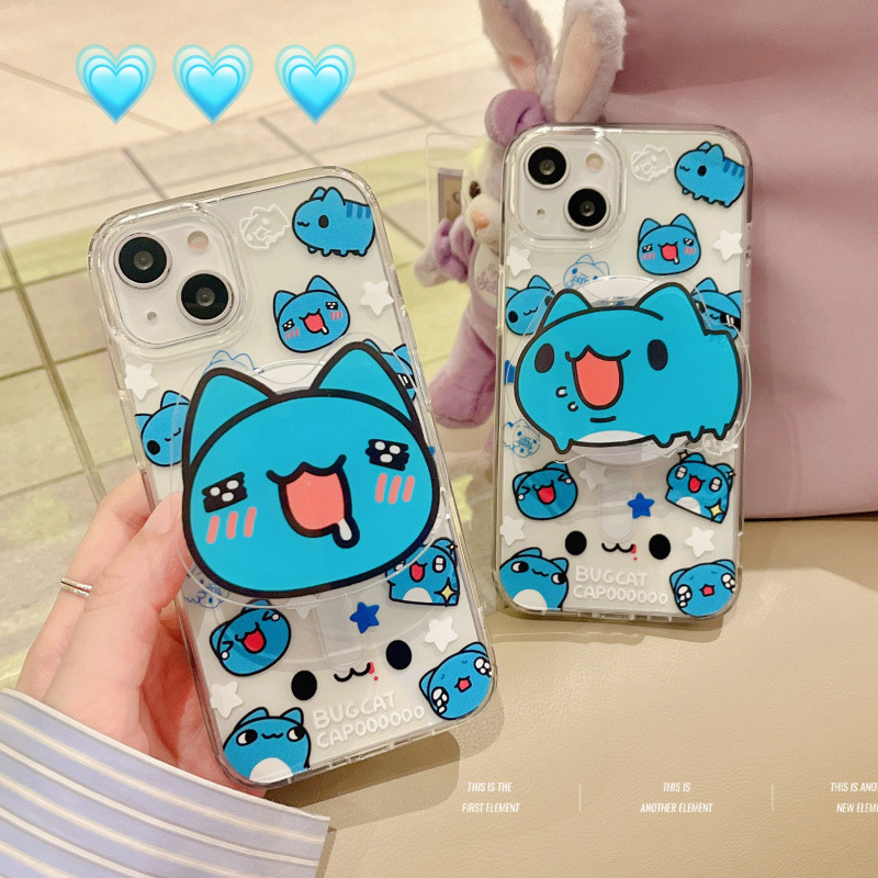 Bugcat Capoo Magnetic Attraction Bracket อะคริลิคใสกันกระแทกเคสโทรศัพท์สําหรับ IPhone 11 12 13 14 15 Pro Max 16 Plus ปกหลัง