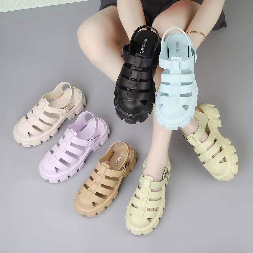 Nice 2 feet u พร้อมส่ง 2458-1 รองเท้ารัดส้นแฟชั่นสไตล์เกาหลี เสริมส้น 5 ซม รองเ้ทาอีวีเอก แบรนด์แท้b
