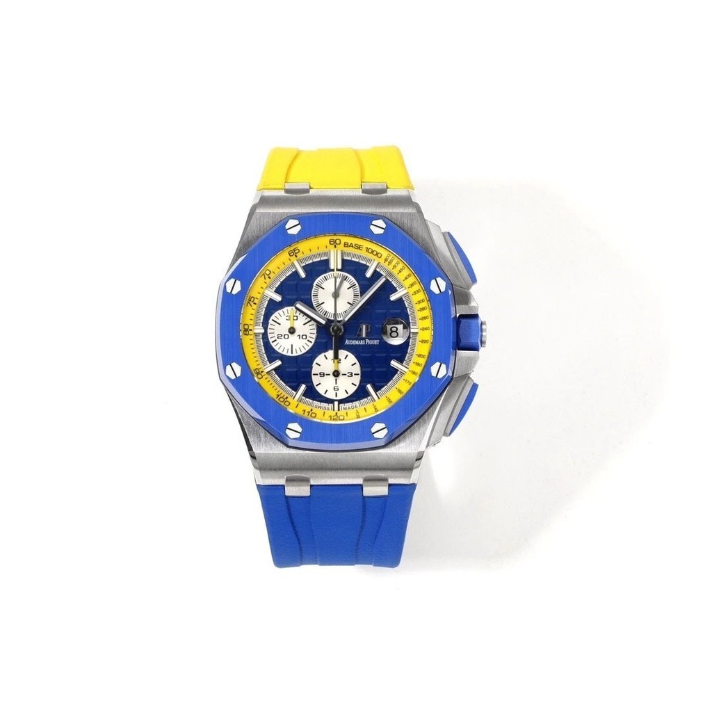 Jjf โรงงาน Aibi นาฬิกา Royal Oak Offshore ประเภท 26400SO เซรามิคที ่ มีสีสันแหวนสีสายยางอัตโนมัตินาฬิกาผู ้ ชาย 44 มม .