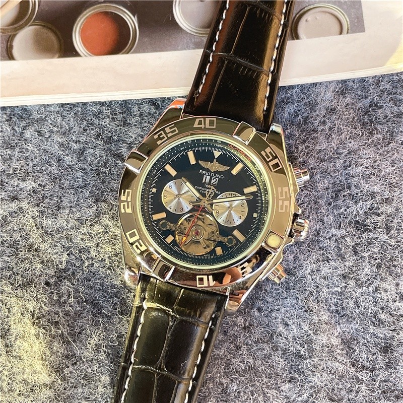 Breitling Centennial นาฬิกาข้อมือ สายหนัง สแตนเลส สามตา สําหรับผู้ชาย