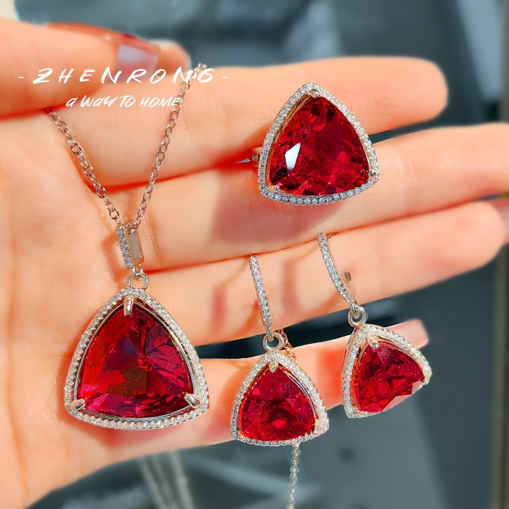 European American ins Diamond-studded Red Diamond สีสัน Treasure Fat Triangle Suit Female