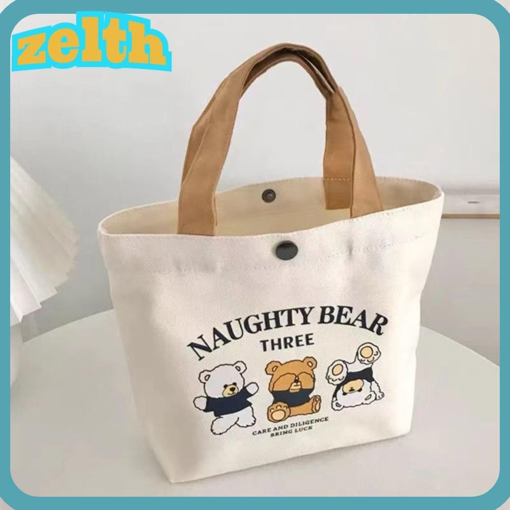 Zelth Canvas Tote Bag, กระเป๋าถือมินิลายการ์ตูนความจุขนาดใหญ่, กระเป๋าเดินทางผ้าใบพีชแฟชั่น