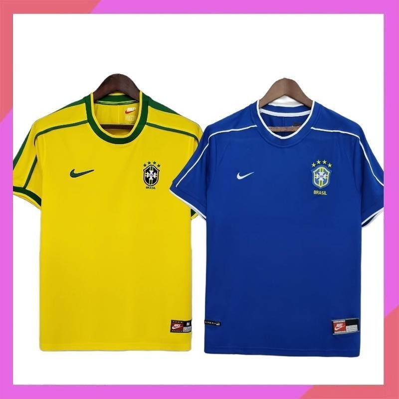 1998 Brazil Home Retro Soccer Jersey ฟุตบอล RONALDO #9 98