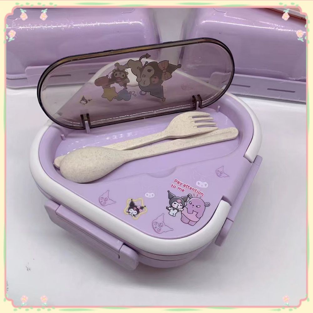 กล่องข้าวกลางวันพร้อมช้อนส้อม Sanrio เบนโตะไมโครเวฟได้นักเรียนป้องกันการรั่วซึมกล่องเก็บสด Melody Kuromi Cinnamoroll 【sunny】