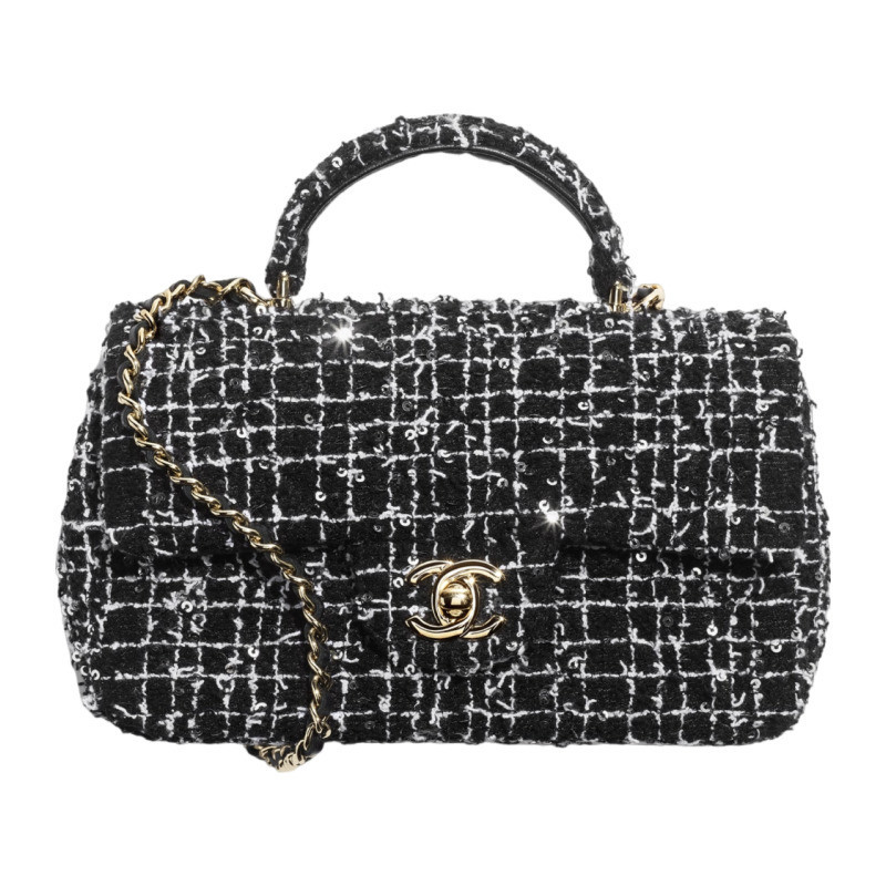 Chanel/Chanel women's bag manico mini cotton tweed sequin plaid handbag
