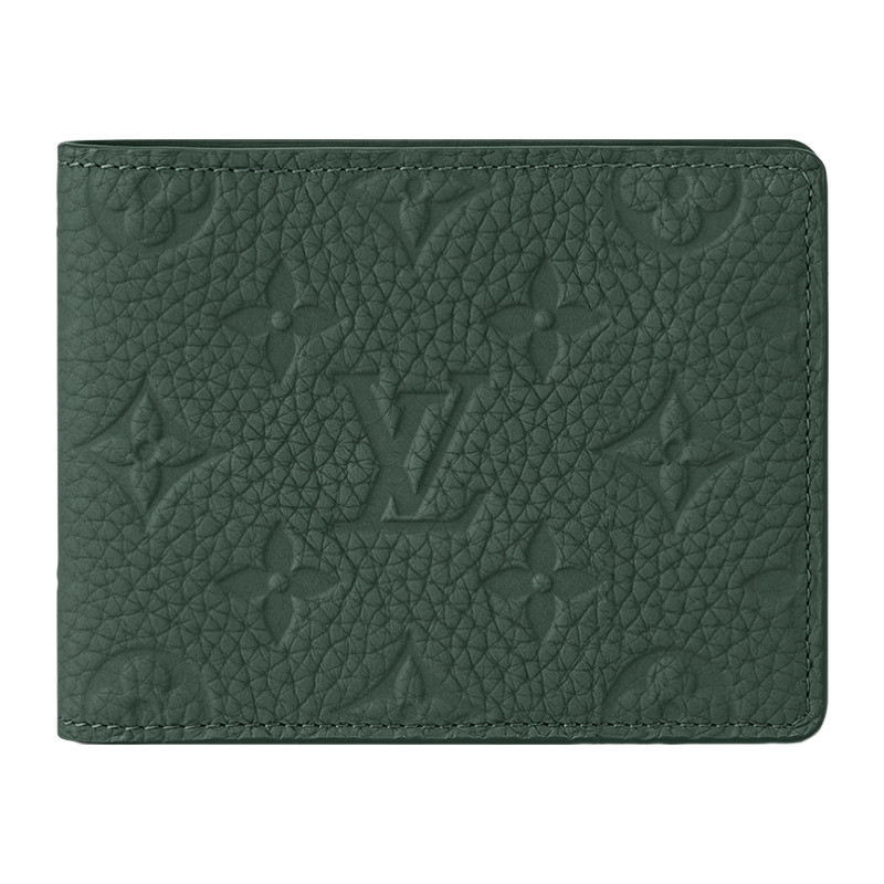 LV/Louis Vuitton Men's Wallet Multiple Green Soft Calf Leather Folding Short M83055
