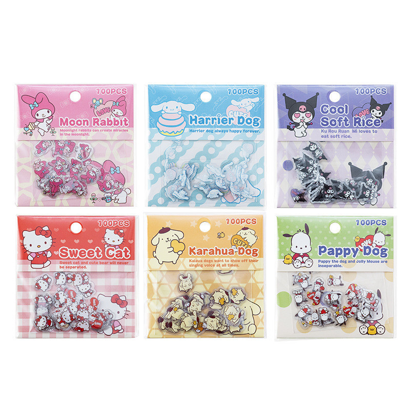 100pcs Sanrio สติกเกอร์โปร่งใสกันน้ําสติกเกอร์สัตว์เลี้ยง DIY คู่มือไดอารี่ตกแต่งสติกเกอร์การ์ตูน Mini สติกเกอร์