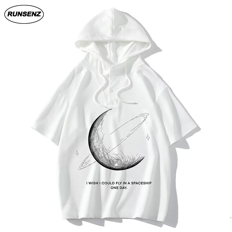 M-8xl สไตล ์ เกาหลี Oversize Hoodie ผู ้ ชาย Plus ขนาด Top Causal หลวม Hooded เสื ้ อยืดแขนสั ้ น