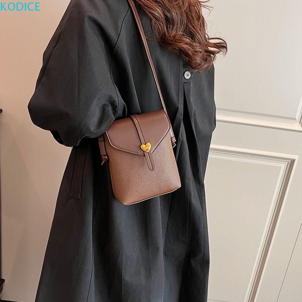 Kodice Love Heart Phone Bag, Leather Flap PU Crossbody Bag, Fashion Korean Style Square Zipper Simple Phone Bag Travel