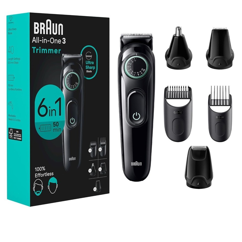 Braun All-in-One Style Kit Series 3460, 6-in-1 Trimmer พร้อม Beard Trimmer, Ear & Nose Trimmer