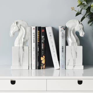 Homlife ม้า ตกแต่งบ้าน วางหนังสือ ลายหินอ่อนของแต่งบ้าน เสริมฮวงจุ้ย Modern Décor Item สีขาว สีดำ หินอ่อน - MH259