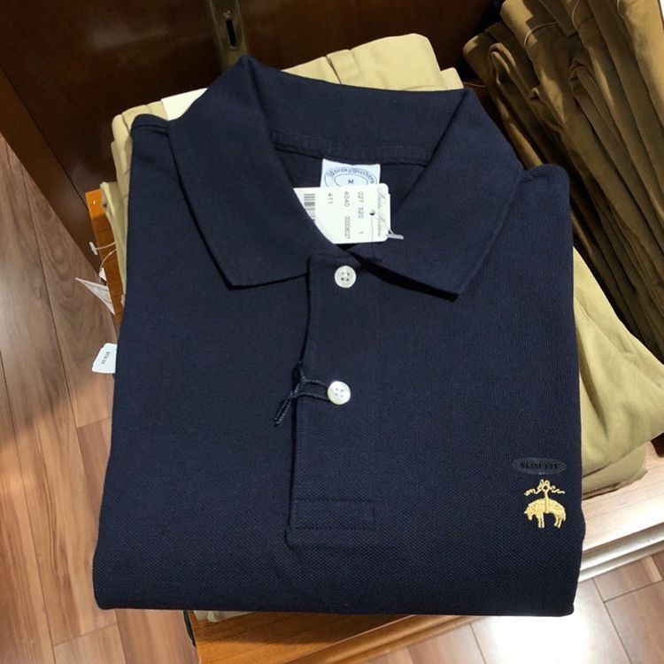 Brooksbrothers Brooks Brothers เสื ้ อโปโลผู ้ ชาย Golden Sheep คลาสสิกสีทึบแขนสั ้ นผ ้ าฝ ้ ายปกเสื ้ อยืด