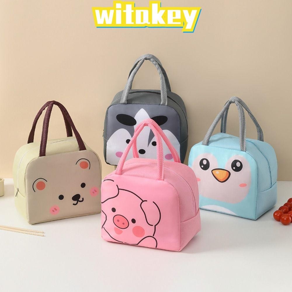 Witakey ถุงกล่องอาหารกลางวันฉนวน, กระเป๋าเก็บความร้อนถุงอาหารกลางวันการ์ตูนแบบพกพา, ผ้าความร้อนกล่องอาหารกลางวันอุปกรณ์เสริม Tote Food Small Cooler Bag