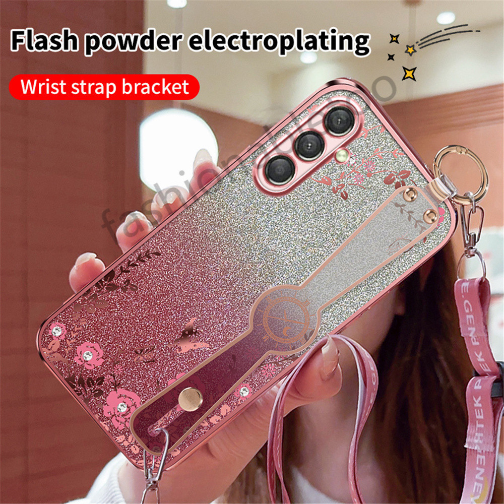 SAMSUNG สําหรับsamsung Galaxy S21 S22 S23 S24 FE plus Ultra S24FE S24 + S24plus S24Ultraผู้ถือวงเล็บเคสโทรศัพท์ฟอยล์Bling Glitterอะคริลิคใสกันกระแทกปกหลัง