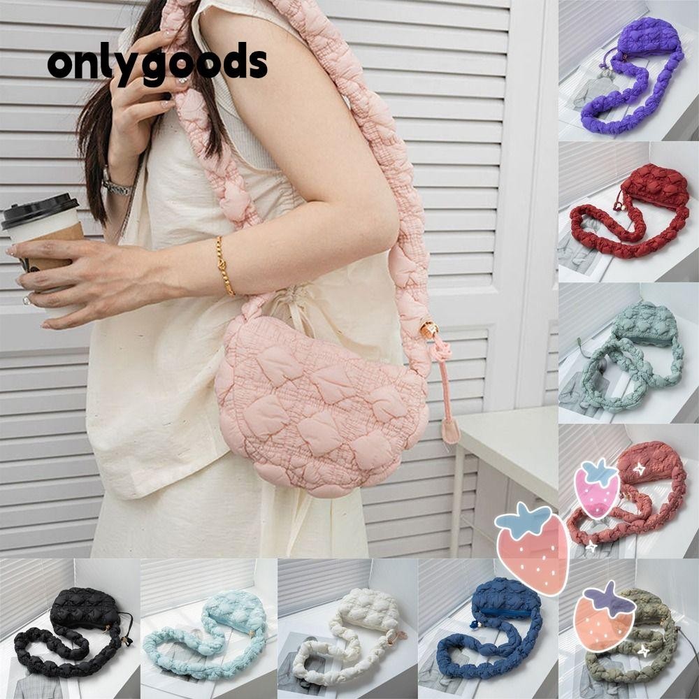Only Messenger Bag, Bubbles Solid Color Quilted Shoulder Bag, Elegant Cloud Pleated Shopping Bag Women Girls
